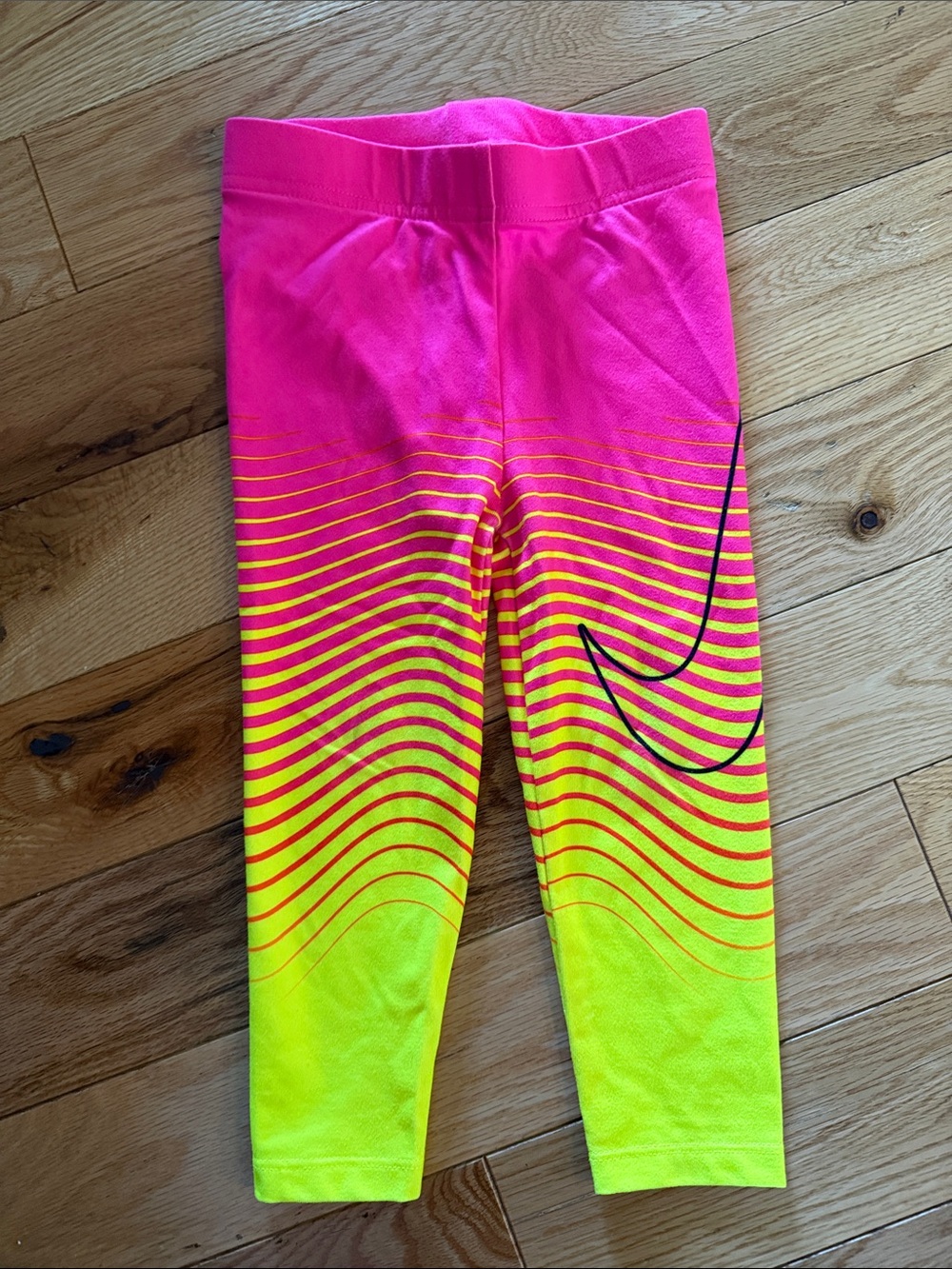 Nike Pink and Neon Yellow Girls' Active Leggings